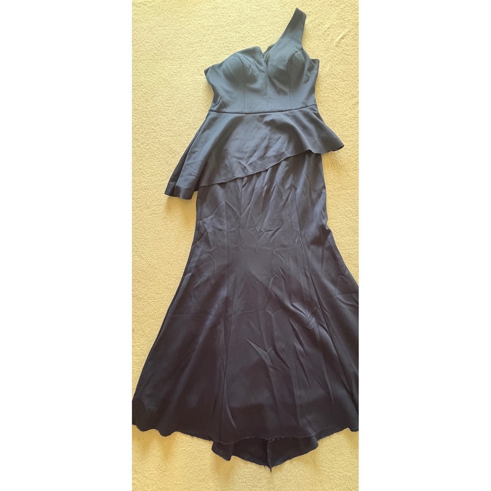 Betsy & Adam Navy One Shoulder Peplum Mermaid Gown Dress Women's 12